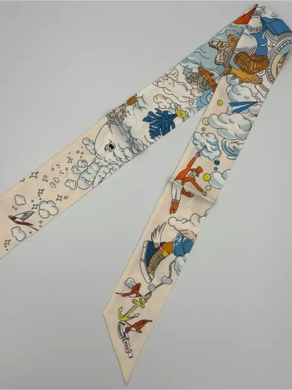 Hermes Twilly Sky Fantasy 100% Silk Bag Tie Scarf
